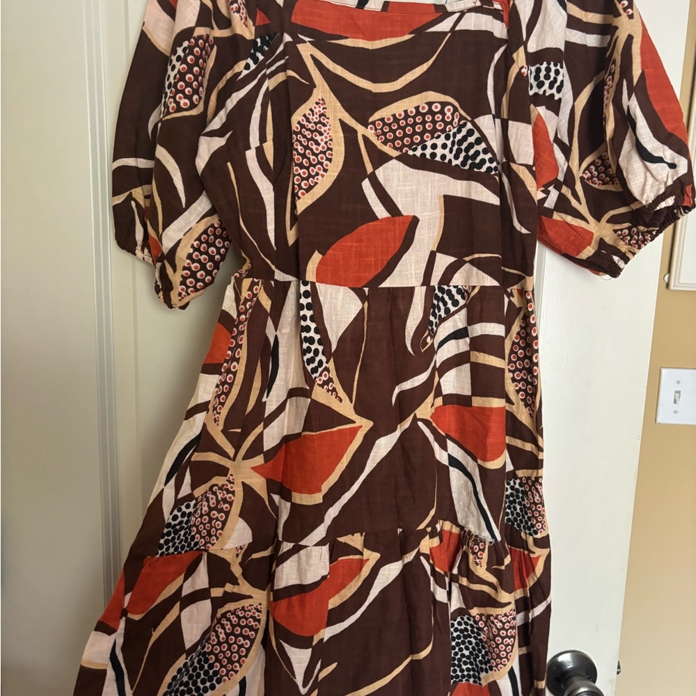 Brown and Orange Patterned Women's Dress